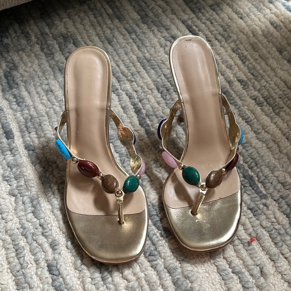 Elegant Multicolor Gemstone Sandal Heels